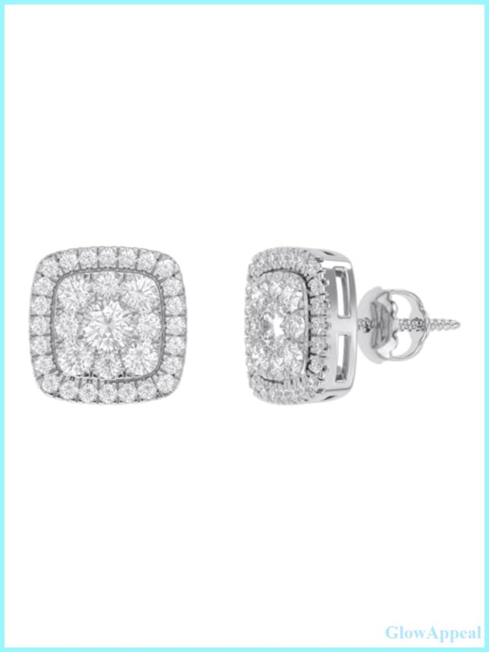 Halo Cluster Stud Earrings Lab Grown Diamond 14k Gold Plated 925 Silver